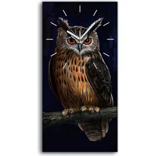 Dekor Leinwand Uhr Wandbilder 30x60 Gemälde Baum Zweig Eule Nacht Mond - weiße Hände