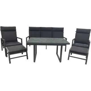 greemotion Gartenmöbel Set 6-teilig Canberra Garten-Essgruppe grau Aluminium wetterfest - Schwarz, Grau