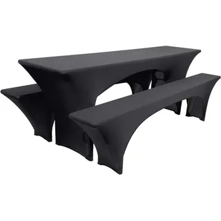 Beautissu Victoria Biertischhusse 70cm Stretch Schwarz 3tlg