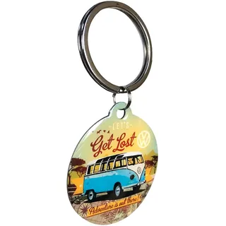 Nostalgic-Art Retro Schlüsselanhänger, Ø 4 cm, VW Bulli – Let's Get Lost | Original Volkswagen Lizenzprodukt (OLP), aus Metall, Vintage Design, Geschenk-Idee für VW Bus Fans