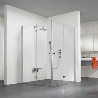 HSK Exklusiv Eckduschabtrennung mit Drehfalttüren, Größe: 90 x 90 x 200 cm, 426018-41-120, Duschkabine: Chromoptik: Echtglas TwinSeal