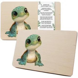 Yabaduu Individuelles Holzbrett für Kinder 23,5x15cm Frühstücksbrettchen Brotzeitbrett personalisiert aus Holz Tier-Motiv als Geschenk Geburtstag Kind RV007 (16 Schildkröte, Ohne Wunschname)