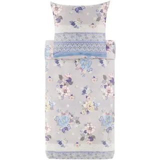 BASSETTI Hanami Bettwäsche + 1 Kissenhülle aus 100% Baumwollsatin in der Farbe Perlgrau G1, Maße: 135x200 + 1 K 80x80 cm - 9329898