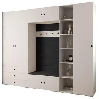 Abiks Möbel Garderoben-Set 236,7/290/47 , Weiß, Schwarz, Schwarz , Holz , Nachbildung , 13 Fächer , 290x236.7x47 cm , Garderobe, Garderoben-Sets & Garderoben-Serien, Garderoben-Sets
