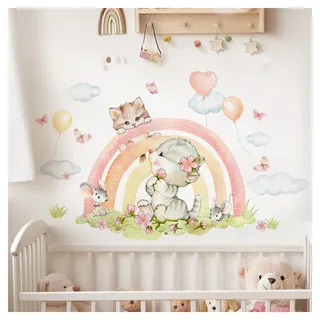 DEKO KINDERZIMMER Wandaufkleber Regenbogen Tiere Wandsticker Luftballons Wandtattoo Mädchen Kinderzimmer Schlafzimmer Wanddeko DK1115-2