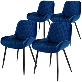 Ml-Design Esszimmerstuhl Samt Dunkelblau 4er Set , Metall , 54x81x60 cm , Esszimmer, Stühle