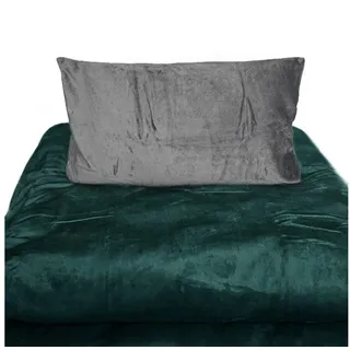 COFI Teddyplüsch Bettwäscheset 155x220 cm Dunkelgrün Anthrazit einfarbig, wendbar & warmhaltend Grün 155x220cm + 80x80cm Kissenbezug