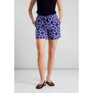 Paperbag-Hose STREET ONE, Damen, Gr. 38, N-Gr, blau (violet blau), Web, Obermaterial: 100% Viskose (LENZINGTM ECOVEROTM), bedruckt, loose fit extrakurz, Hosen Paperbag-Hose, Sommerhose mit Print
