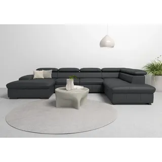 Wohnlandschaft HOME AFFAIRE "Alberto U-Form", schwarz, B:350cm H:73cm T:228cm, Luxus-Microfaser in Lederoptik (100% Polyester);Microfaser in Antiklederoptik (100% Polyester);Luxus-Microfaser Vintageoptik (100% Polyester);Luxus-Microfaser weich (90%Polyester 10%Polyamid), Sofas, Wohnlandschaft, mit Kopfteilverstellung, wahlweise mit Bettfunktion