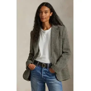 Polo Ralph Lauren für Damen. 211891070002 Einreihiger Blazer in Fischgrätmuster Fischgrätmuster grau-grün (46), Lässig, Leinen, Klassisch