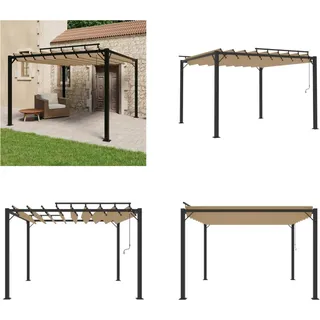 vidaXL Pavillon mit Lamellendach 3x3 m Taupe Stoff und Aluminium - Gartenpavillon - Gartenpavillons - Pavillon - Pavillons - Taupe