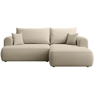 Selsey Eckschlafsofa Ovo Mini Hellbeige Easy-Clean-Samtbezug , Textil , Ottomane rechts,L-Form , 238x156 cm , Wohnzimmer, Sofas & Couches, Wohnlandschaften, Ecksofas