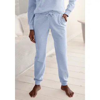 Relaxhose BENCH. LOUNGEWEAR, Damen, Gr. 52/54, N-Gr, blau (hellblau meliert), Interlock, Obermaterial: 52% Baumwolle, 48% Polyester, bestickt, meliert, unifarben, Basic, Basic lang, Hosen Relaxhose, mit glänzender Logostickerei, Loungewear, Loungeanzug, Topseller
