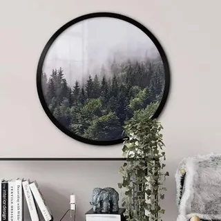 K&L Wall Art Schwarzer Bilderrahmen rund Holzrahmen schwarz mit Acrylglas 33cm großer Dekorahmen für Poster 30cm Durchmesser