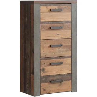 FORTE Nelleke Rustikales Sideboard 65 mit 5 Schubladen, Old Wood Vintage Dekor, 61,6 cm breit x 117,8 cm hoch x 41,3 cm tief