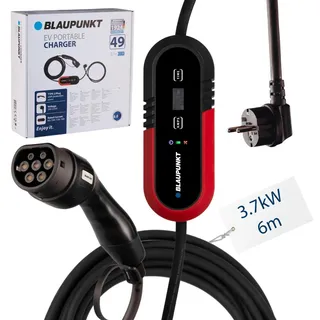 Blaupunkt Mobile Wallbox Ladestation 3,7kW Typ 2 Ladekabel für Elektroautos | 6m Einphasig mit L-förmiger Schuko Steckdose
