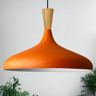 Champion Pendelleuchte Holz, 35 cm Hängelampe Metall E27 Moderne Skandinavisch Pendellampe für Schlafzimmer Wohnzimmer Küche Esstisch Lampe - Orange - Orange