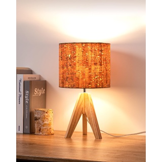 EDISHINE Nachttischlampe Tischlampe Holz, E27 Fassung, Stativ Vintage Landhaus, Boho Rindeneffekt, für modern Deko Schlafzimmer, Wohnzimmer, Nachttisch, Geschenk