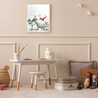 Bild mit Rahmen LÜTTENHÜTT "oder Poster, Dinosaurier", bunt (farbe rahmen: beige, farbe bild(er): bunt), B:50cm H:70cm T:0,7cm, Holz, Plexiglas, Bilder, Bild mit Rahmen, HD Premium Druck