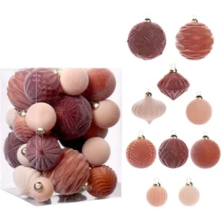 Fouriding 35pcs Beflockt Weihnachtskugeln Set,Weihnachtsschmuck beflockte Kugeln Kugeln Weihnachtsbaum Anhänger Hängende Dekorationen für Xmas Tree Weihnachtsfeier Weihnachtsdekoration (Braun)
