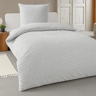 Heimtexland Winter Bettwäsche Cord kuschelig weich und warm Cashmere Touch Wende Bettbezug 80x80 I 155x220 Super Soft temperaturausgleichend atmungsaktiv Teddy Plüsch Kord Typ768 Silber - Silber