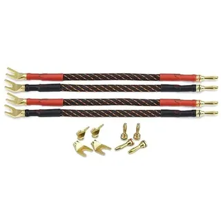 Dynavox Bi-Wire Kabelbrücken 2x rot / 2x schwarz, Reines Kupfer (99,99 OFC), wechselbare Bananenstecker/Gabelschuhe, 4er-Set