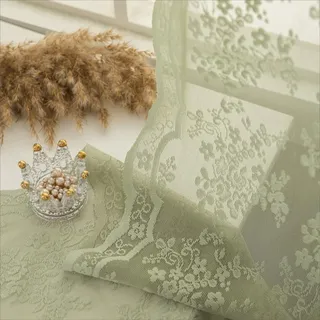 yj yanjun Durchsichtige Vorhänge, 229 cm lang, 2 Paneele, Blumenstickerei, durchscheinende Vorhänge, hellgrüne Spitze, Rebe, Tüll, Voile, Fenstervorhänge, Boho, ästhetisches Dekor, 132 x 228 cm