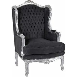 Ohrensessel Barock Silber Schwarz Ohrenbackensessel Rokoko Armlehnsessel Antik