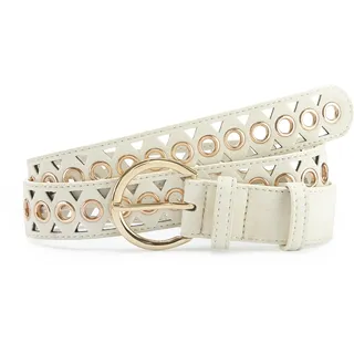 Hüftgürtel LASCANA "Hosengürtel, Anzuggürtel, Gürtel, Jeansgürtel", Damen, Gr. 85, beige (off, weiß), Kunstfaser, unifarben, Gürtel Hüftgürtel, mit kleinen Cut-Outs - für Hosen & Kleider, Topseller
