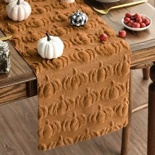 Artoid Mode Weich Plüsch Samt Faux Pelz Jacquard Caramel Kürbisse Herbst Tischläufer, Küche Tisch Dekoration Urlaub Party Dekor 33x183 cm