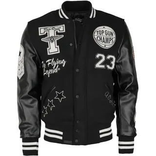 Collegejacke TOP GUN "Collegejacke TG20213031", Herren, Gr. M, schwarz, Obermaterial: 40% Wolle mw. 40% Polyester COOLMAX PES(Coolmax). 20% Polyurethan PU. Futter: 100% Baumwolle CO., Jacken Collegejacke