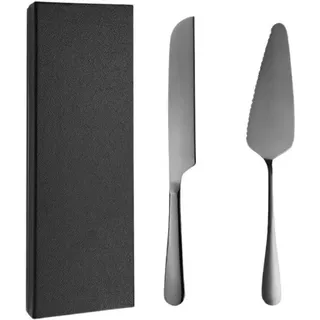 Unyqoos® Tortenbesteck-Set 2‐teilig – Tortenmesser 23 cm & Tortenheber 22,9 cm, schwarzer Edelstahl 410, elegantes Schneide- und Servierbesteck - Schwarz