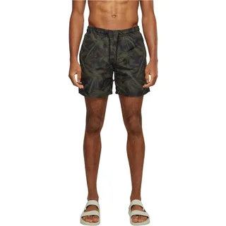 Urban Classics Herren Swim Shorts – Schnelltrocknende Badehose mit Innenslip und Taschen für Strand Pool Urlaub und sportliche Aktivitäten,Palm/Olive,3XL