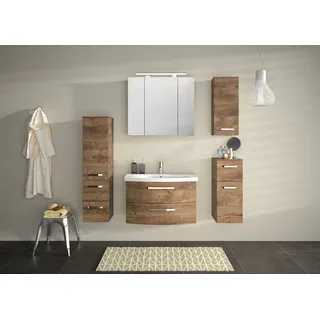 Saphir Badmöbel-Set »Serie 4010 4-teilig Keramik-Waschtisch mit LED-Spiegelschrank« Set, braun