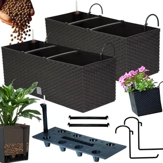 Blumenkasten Balkon Set 2 X 51x19x18,5 cm | Balkonkasten in Rattanoptik | Pflanzkasten mit Griff, Halterungen und Bewässerungssystem | Blumentöpfe für die Terrasse | Pflanzkübel in edlem Design |Umbra