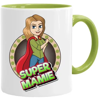 Acen Merchandise | Super Mamie Tasse | Lustiger Keramik Kaffeebecher mit Spruch | Originelle Geschenkidee für Oma Geburtstag Ostern Muttertag | Witzige Teetasse 350ml