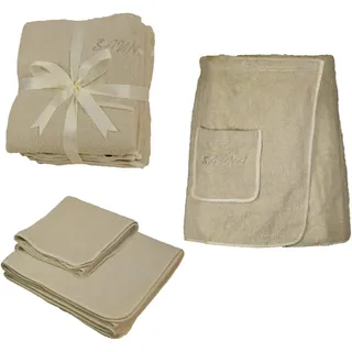 EXKLUSIV HEIMTEXTIL Sauna Set 3-Teilig Frottee Saunakilt Saunatuch Sarong Herren beige