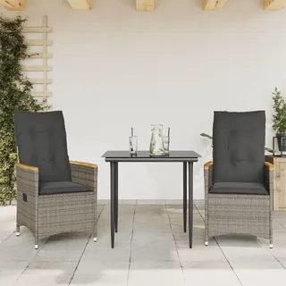 vidaXL Gartensessel mit Kissen 2 Stk. Verstellbar Grau Poly Rattan - Grau