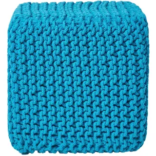 Homescapes Strick-Pouf türkis, Sitzwürfel 35/35/35 cm , Textil , Uni , Quadratisch , 35x35x35 cm , Wohnzimmer, Sessel, Hocker & Hockerbänke, Sitzwürfel