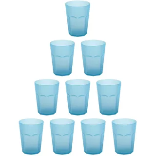 Engelland - 10 x Plastikbecher, Trinkbecher, Hell-Blau, Frostoptik, 400 ml, Eichstrich, bruchfest, stapelbar, Mehrweg, Kunststoff, wiederverwendbar, Party-Becher, Trink-Glas