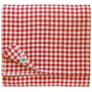 Linen & Cotton Tischdecke Tischtuch Tischwäsche Kariert Landhausstil Estella - 100% Leinen, Weiß Weiss Rot (100 x 100 cm) Quadratische Festliche Frühling/Home Küche Restaurant Cafe Hotel Gastronomie