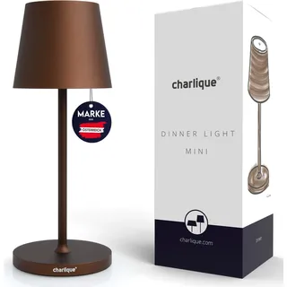 charlique® LED Akku Tischlampe mini (braun) - Dinner Light 28 cm - kabellose Tischleuchte mit USB, für innen und außen, warmes Licht - Braun