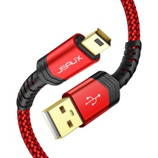 JSAUX Mini USB Kabel 3M USB Typ A auf USB Mini B 2.0 Daten Ladekabel Kompatibel mit PS3 Controller,Dash Cam,Garmin GPS Navi,Blue Yeti,Ti-84 Plus CE Grafikrechner,MP3 Player,Tiptoi Rot