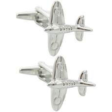 COLLAR AND CUFFS LONDON - HOCHWERTIGE Manschettenknöpfe mit Geschenk Box - Ikonische Klassische Spitfire Flugzeug - Stilvolle Messing - Silber Farbe