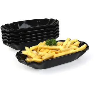 Holst Porzellan SL 110 S Porzellan Pommesschale 20 cm Pappoptik Snack Line schwarz, 6 Stück, 20.5 x 10,5 x 3,5 cm, 0,25 l