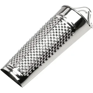 Chefkoch Edelstahl Muskatreibe – Ca. 135x30 mm – Mit praktischem Aufbewahrungsfach – Glänzendes Finish – Robust & Langlebig