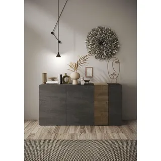 Dmora - Kommode Lamar, Wohnzimmerbuffet, Wohnzimmer-Sideboard, Moderne Küchen-Speisekammer, Made in Italy, 181x44 h86 cm, Schiefer und Nussbaum