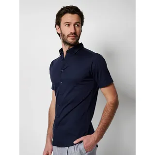 Kurzarmhemd DESOTO "Jerseyhemd Casual Modern Button Down halbarm", Herren, Gr. M, N-Gr, blau (solid schwarz navy), Jersey, Obermaterial: 100% Baumwolle, unifarben, slim fit normal, Rundhals, Raglanärmel Aufschlag, Hemden Kurzarmhemd, Flexibler Stretch