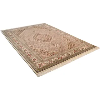 Orientteppich THEKO "Mahi Tabriz" Gr. 2, beige (creme), B:70cm H:12mm L:140cm, Schurwolle, Seide, Teppiche, Orientteppich, handgeknüpft, Material: 80%Wolle, 20% Seide, mit Fransen