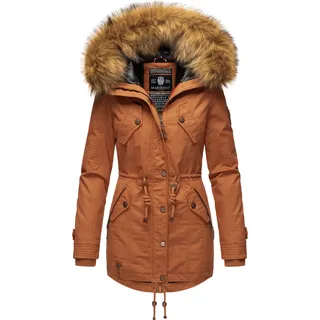 Marikoo La Viva Princess Eleganter Damen Winter Parka mit Kapuze und Kunstpelzbesatz Wintermantel Vegan Rusty Cinnamon Gr. 36 - S - Orange